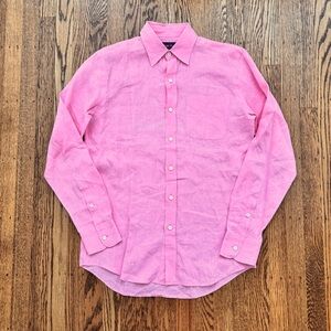 Ralph Lauren Purple Label Button Down Shirt Mens Pink Linen Made In Italy 14.5